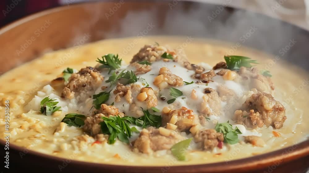 Creamy Chicken Rice Soup with Herbs with Ai generated.
Creamy Chicken Rice Soup with Herbs with Ai generated.