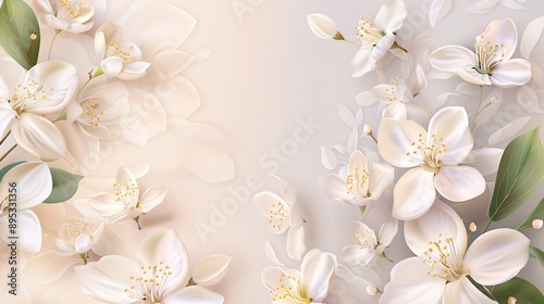 2. Delicate Happy Thai Mother's Day card template adorned with white jasmine blossoms, created as a detailed vector illustration with traditional Thai design elements