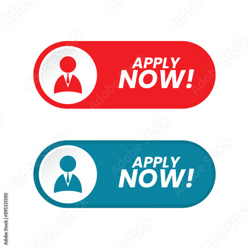 Hiring Job Mode Switch Button. Set of action button Apply Now with Employee Icon Red Blue Color Rounded Shape