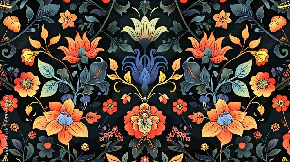 2. Elegant seamless pattern design for a Happy Thai Mother's Day card, adorned with detailed vector illustrations of Thai cultural symbols and flowers, offering a cohesive and beautiful layout