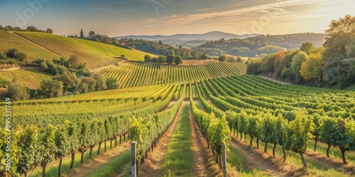 Wallpaper Mural Rows of grapevines stretching across a picturesque vineyard nestled in scenic hills , vineyard, grapevines, rows, landscape Torontodigital.ca