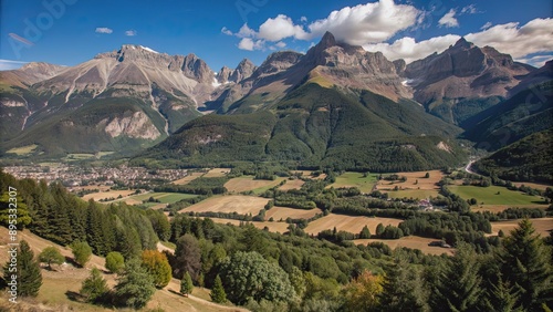 Alpine landscape view from Grand Morgon, France, Alps, mountain, French, scenery, panoramic, majestic, peak, nature