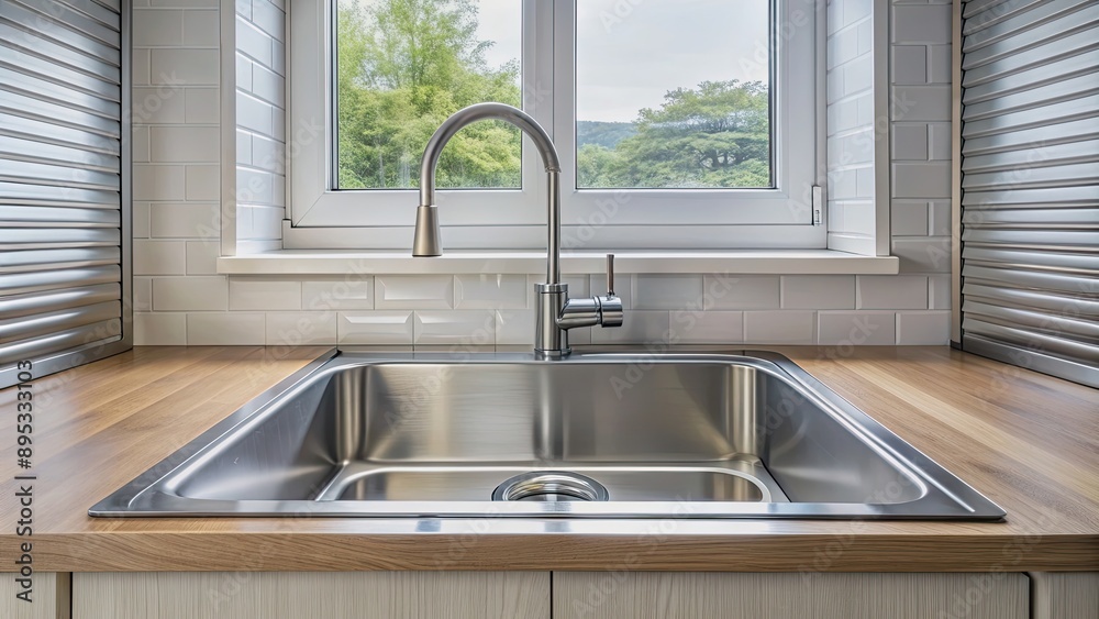 Clean metallic sink in a kitchen with faucet, after renovation, clean, metallic, sink, kitchen, renovation Clean metallic sink in a kitchen with faucet, after renovation, clean, metallic, sink, kitchen, renovation