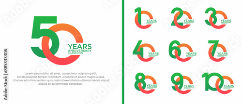 anniversary logo style set with green and orange color can be use for celebration moment