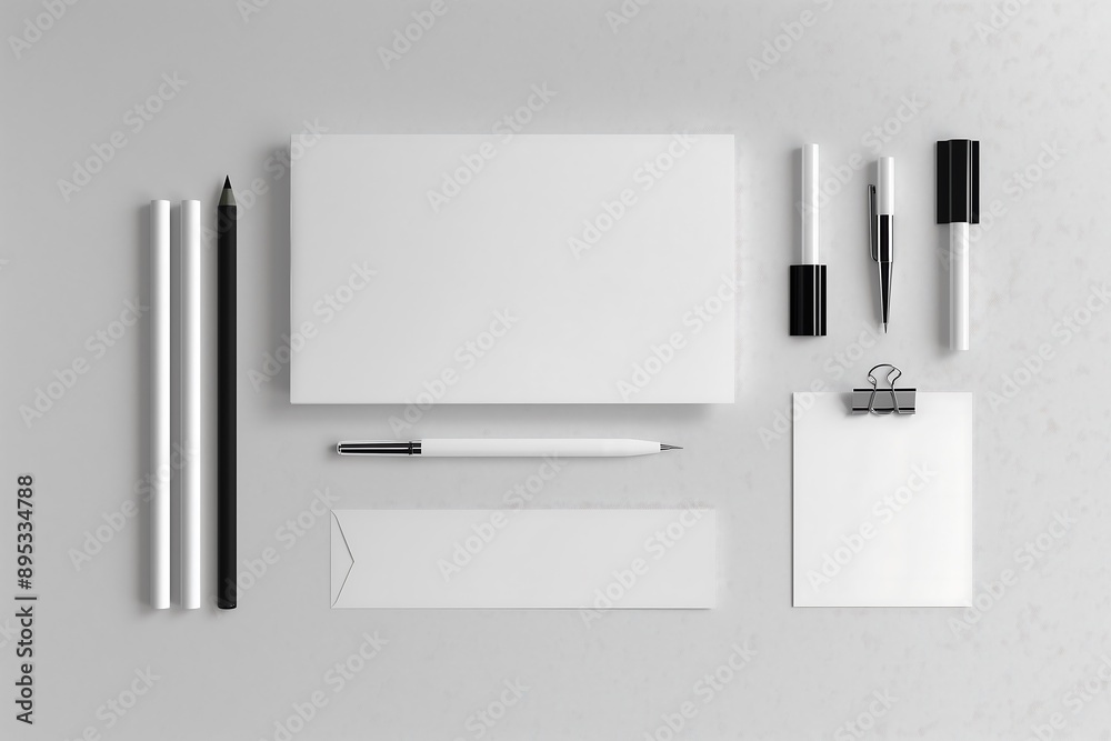 Minimalist monochrome stationery set mockup Minimalist monochrome stationery set mockup