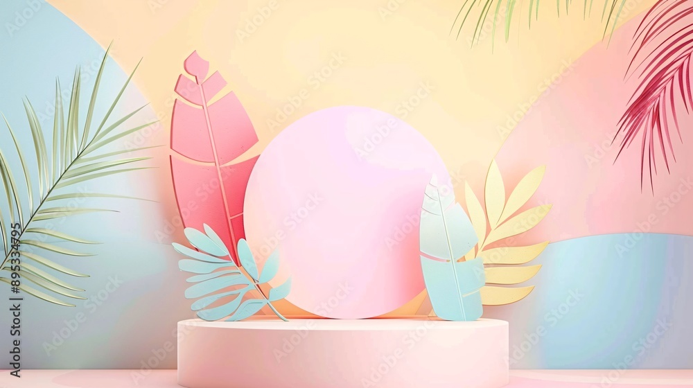 2. Adorable vector background with a paper cut design, showcasing geometric pastel color elements, ideal for a 3D rendered podium for cosmetic or product displays, creating a whimsical and modern 2. Adorable vector background with a paper cut design, showcasing geometric pastel color elements, ideal for a 3D rendered podium for cosmetic or product displays, creating a whimsical and modern