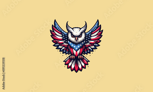 american flag painted bald owl vector illustration design
