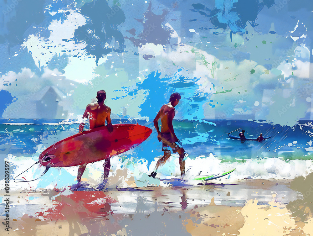 Fototapeta premium Summer surfing at background illustration