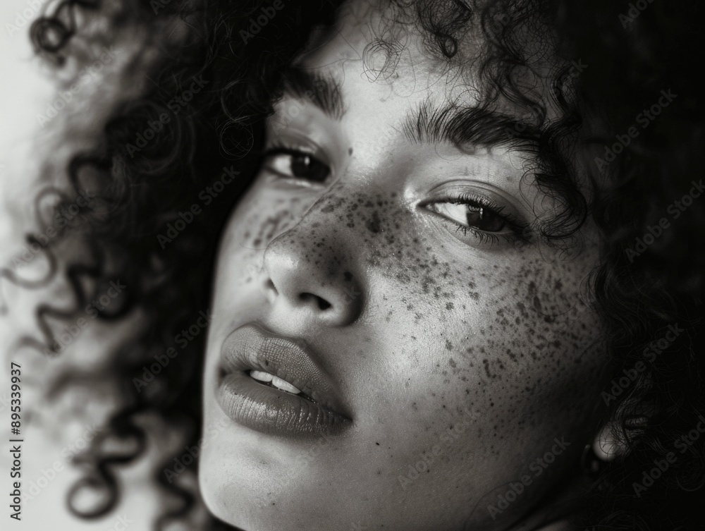 A close-up shot of a woman's face featuring freckles A close-up shot of a woman's face featuring freckles
