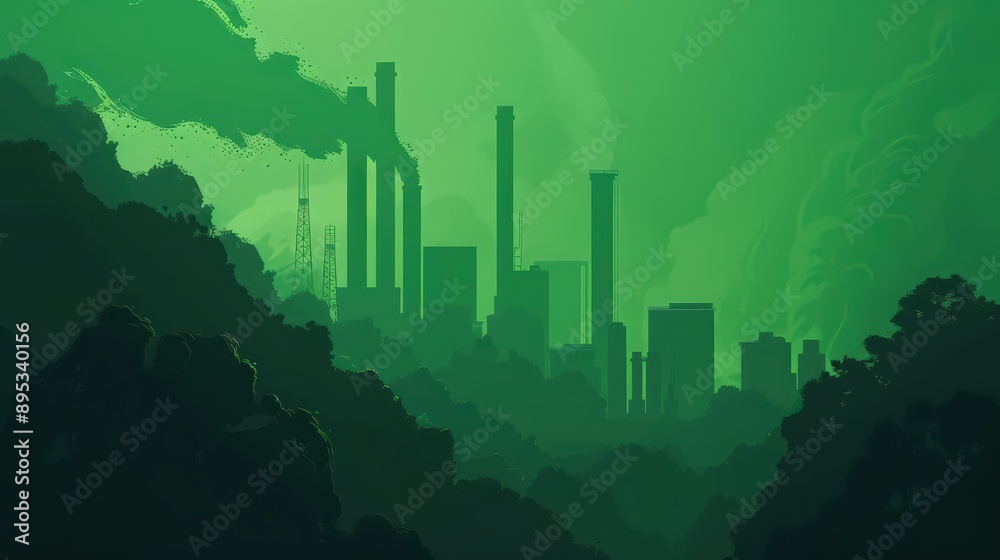 Fototapeta premium A hightech banner illustrating the reduction of carbon emissions in a cuttingedge, green setting, designed with an ultramodern, supernatural scene, and plenty of copy space