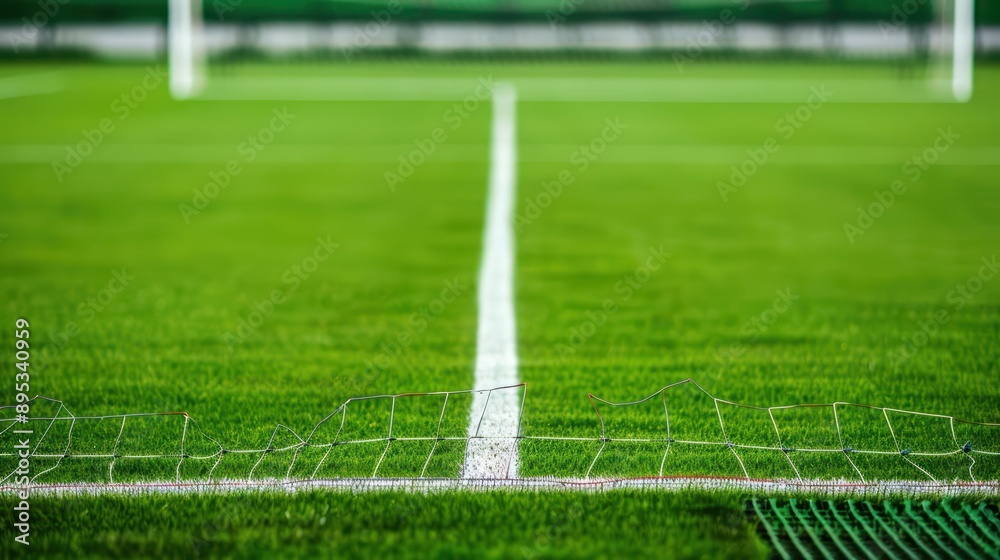 Fototapeta premium A professional pitch with precise markings and goalposts, banner, with copy space