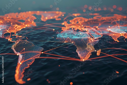 map ocean floor with undersea cables visual