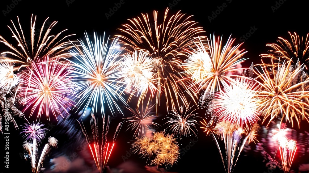 Fototapeta premium Celebration of Lights, a vibrant display of colorful fireworks illuminating the night sky, each burst adding excitement to festive gatherings and special occasions.