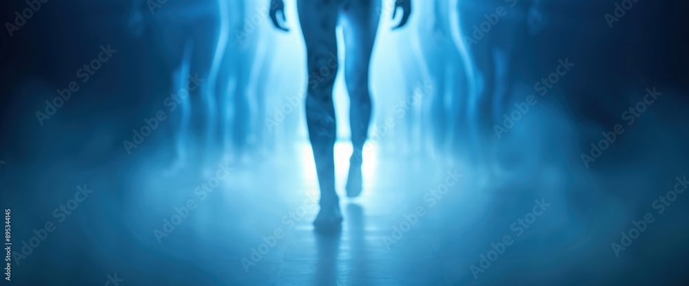 Spooky mall with zombies shopping, horror lighting, space for advertising copy Spooky mall with zombies shopping, horror lighting, space for advertising copy
