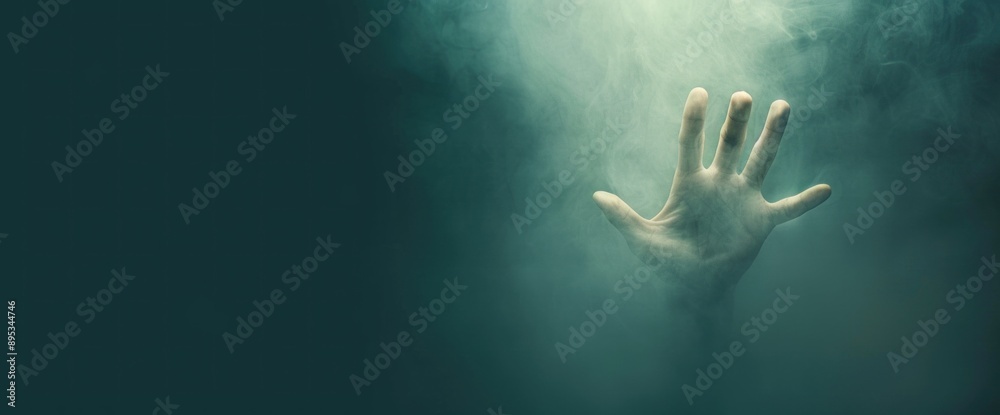 Ghastly zombie-themed advertisement with spooky lighting and ample copy space
