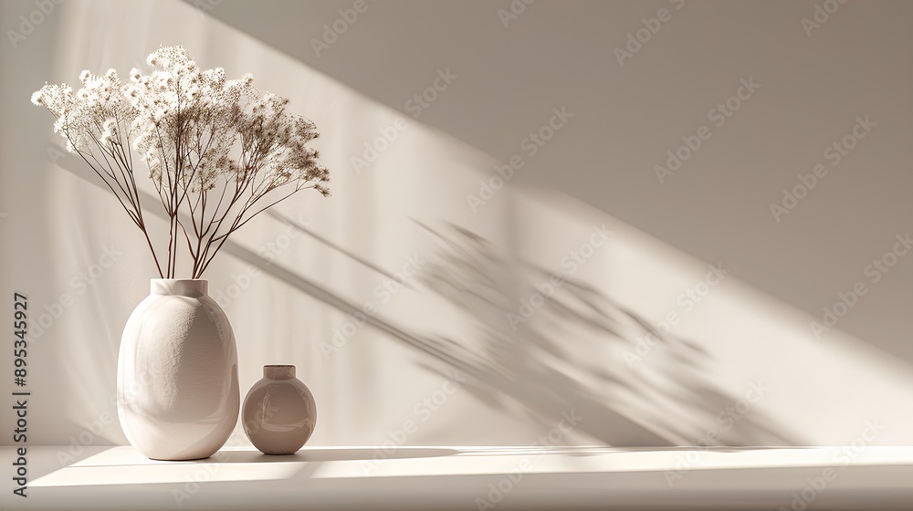 Minimalist White Vases with Flowers in Bright Room