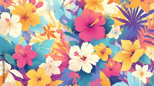 beauty of nature with a colorful hibiscus pattern in a whimsical and playful drawing style