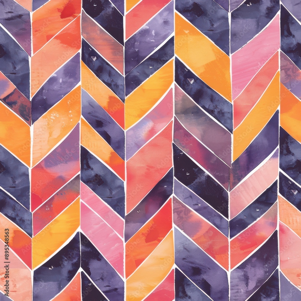 Fototapeta premium Watercolor bohemian chevron seamless repeating pattern, minimal pattern, high contrasty -