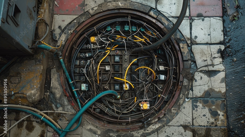 Obraz premium Abstract Close-Up of Electrical Wires and Components.