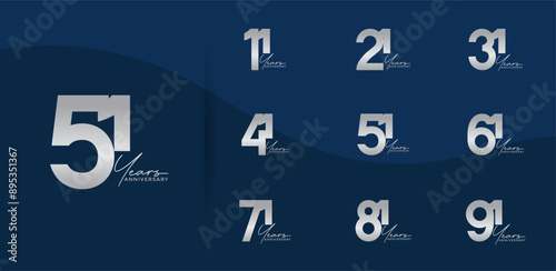 anniversary logo style set with silver color can be use for celebration moment