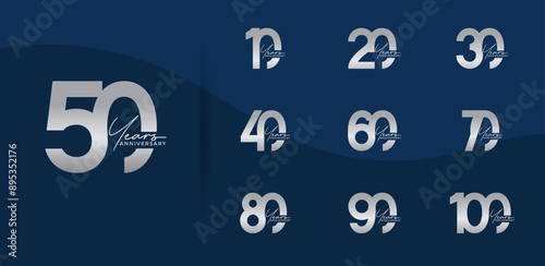 anniversary logo style set with silver color can be use for celebration moment