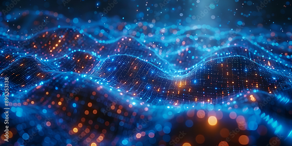 Digital Waves: Flow of Data in a Cybernetic Network, Cyber Patterns: Illuminated Data Streams in a Digital Ocean Digital Waves: Flow of Data in a Cybernetic Network, Cyber Patterns: Illuminated Data Streams in a Digital Ocean