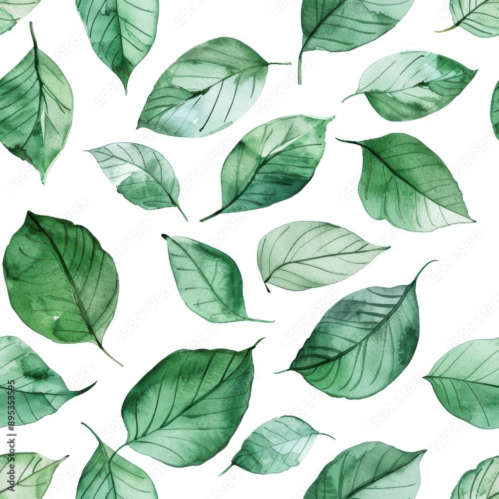Watercolor green autumn leaves seamless repeating pattern, minimal pattern, high contrasty Watercolor green autumn leaves seamless repeating pattern, minimal pattern, high contrasty