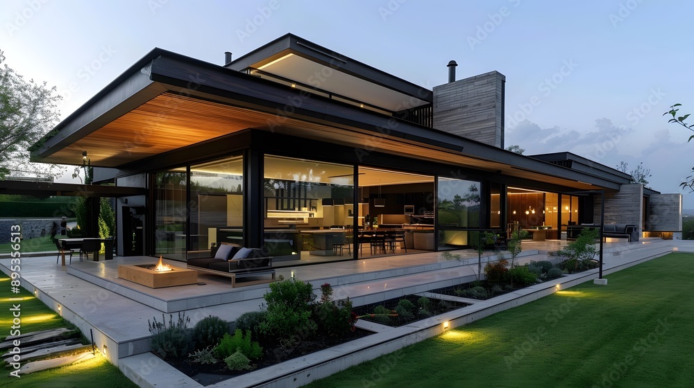 Modern House Exterior Design With Large Windows and Stone Facade Modern House Exterior Design With Large Windows and Stone Facade