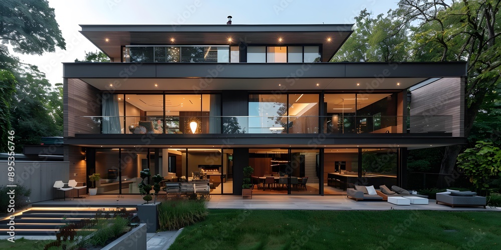Fototapeta premium Modern House with Large Windows and Patio