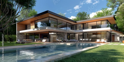 Wallpaper Mural Modern House with Swimming Pool in the Woods Torontodigital.ca