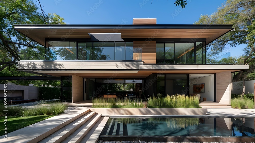 Fototapeta premium Modern House with Pool and Landscaping