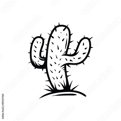 cactus nopal line art style sketch classic vintage design illustration