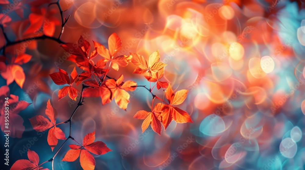 Autumn leaves with a colorful bokeh background Autumn leaves with a colorful bokeh background
