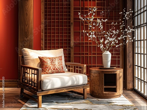 Elegant Chinese Style Solid Wood  Seat Sofa Chair with Traditional Artistic Influence photo