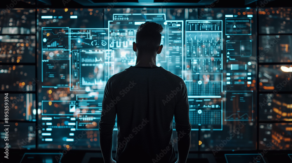 Ai technology, Artificial Intelligence. man using technology smart robot AI, artificial intelligence by enter command prompt for generates something, Futuristic technology transformation. Chat with AI