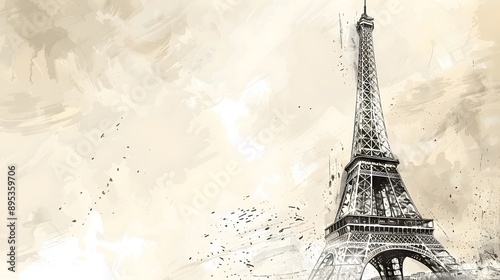 A vintageinspired illustration of the Eiffel Tower against a textured background