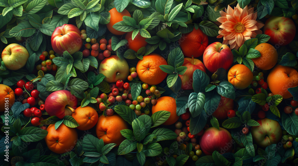Stunning Aerial View of Lush Forest with Diverse Fruit Trees Stunning Aerial View of Lush Forest with Diverse Fruit Trees