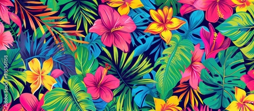 Tropical Flowers and Leaves Pattern