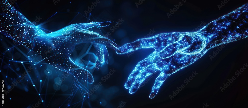 Digital Connection -  Two Hands Reaching Towards Each Other, Symbolizing the Intersection of Technology and Humanity