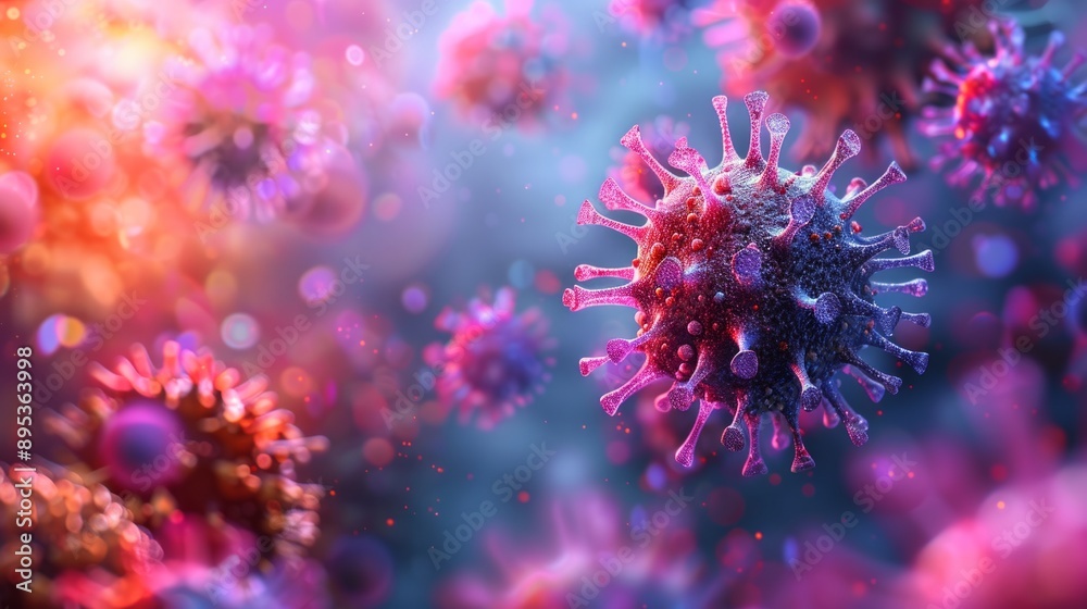 Close-up of virus particles with colorful background Close-up of virus particles with colorful background