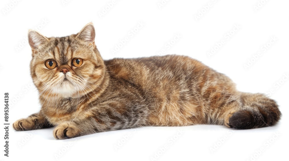 Brown Spotted Tabby Exotic Shorthair Cat on White Background Brown Spotted Tabby Exotic Shorthair Cat on White Background
