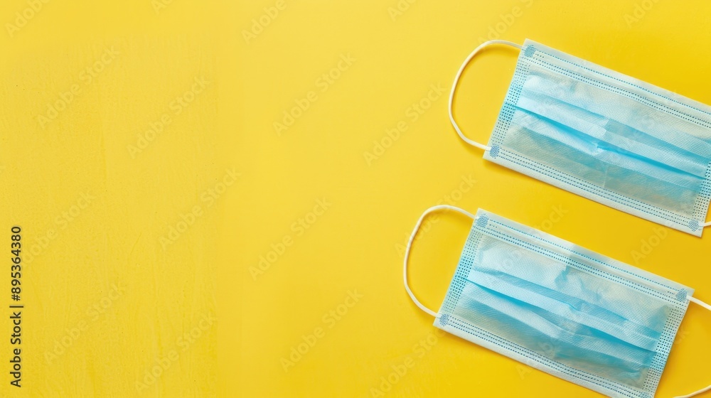 Medical masks on yellow background with copy space Medical masks on yellow background with copy space