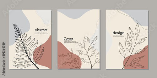 Cover page collection. Template with abstract autumn leaves. A4 size for books, school books, binders, planners, brochures, diaries, notebooks, catalogs