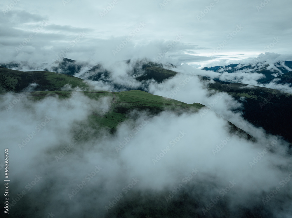 Aerial view of beautiful high altitude forest grassland mountain landscape Aerial view of beautiful high altitude forest grassland mountain landscape