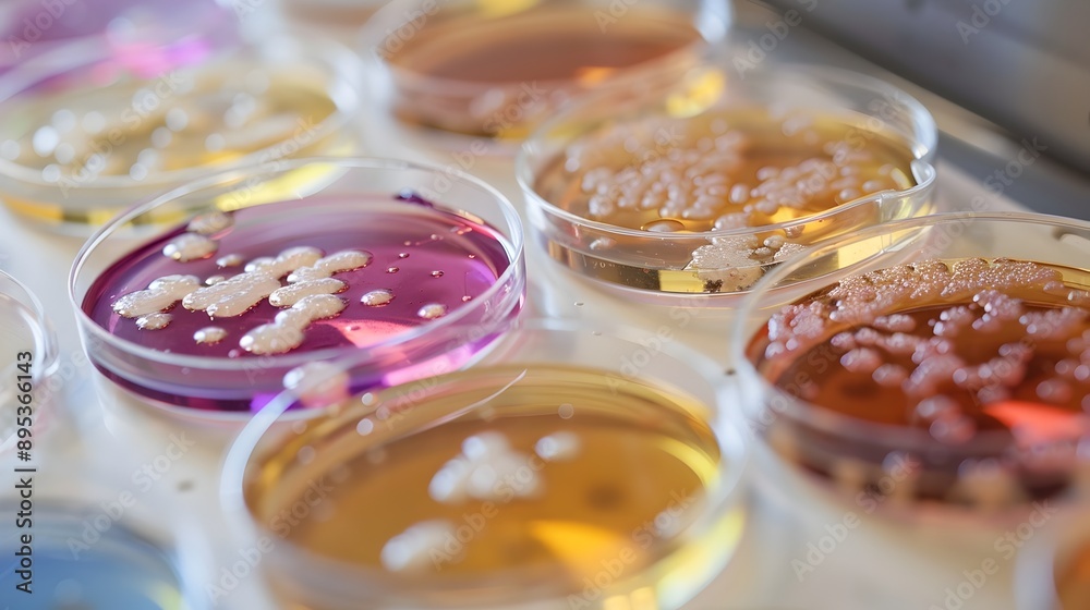 Petri Dishes with Bacterial Cultures in a Scientific Laboratory Setting Petri Dishes with Bacterial Cultures in a Scientific Laboratory Setting