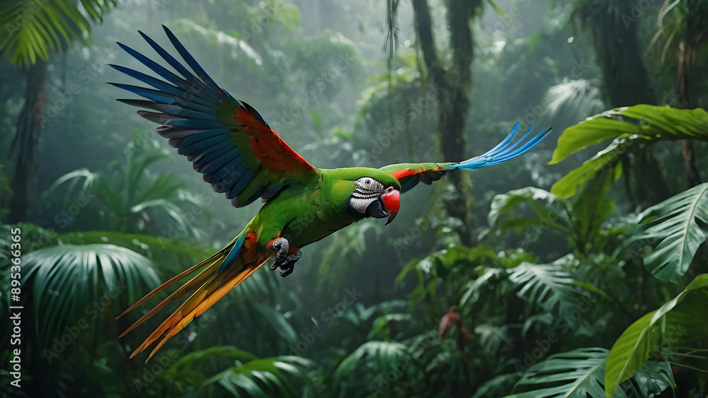 Obraz premium parrot bird flying in the jungle