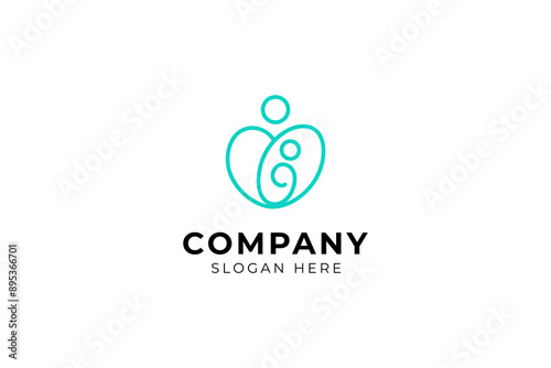 pregnant mother with love heart symbol in linear logo design concept