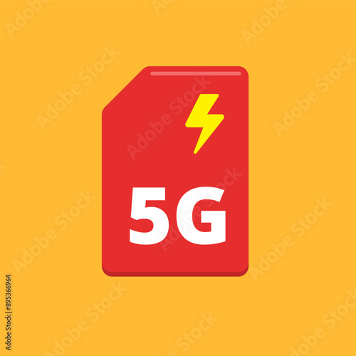 A red simcard with text 5G. Isolated Vector Illustration
