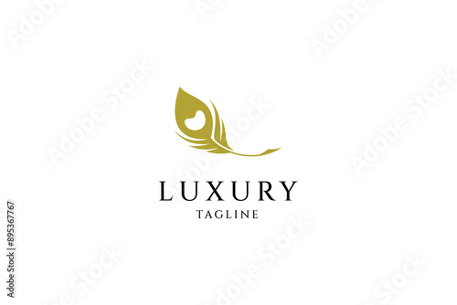 Peacock feather gold logo with flat design style