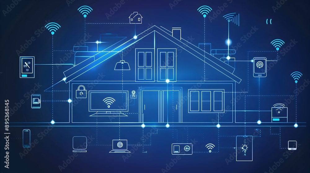 Smart Home Network Blueprint Mesh of Connected Devices in a Modern Digital House Smart Home Network Blueprint Mesh of Connected Devices in a Modern Digital House